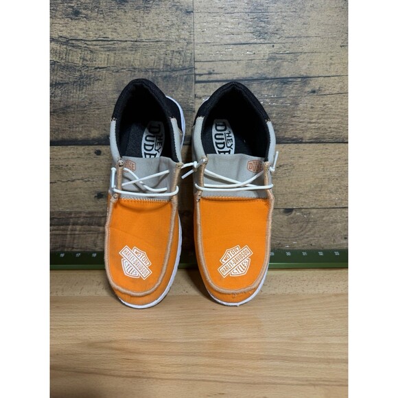Harley-Davidson x Hey Dude Women's 10.5 Or Men’s 8.5 Slip-On Shoes Orange Black - Picture 6 of 11